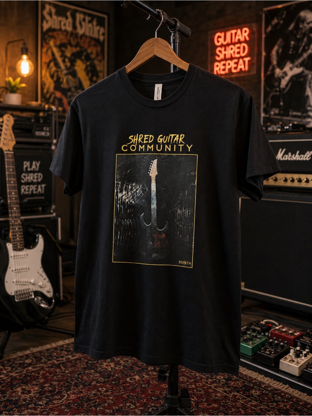 Shred Guitar Community Bernth Graphic Tee Black Bella Canvas Size L